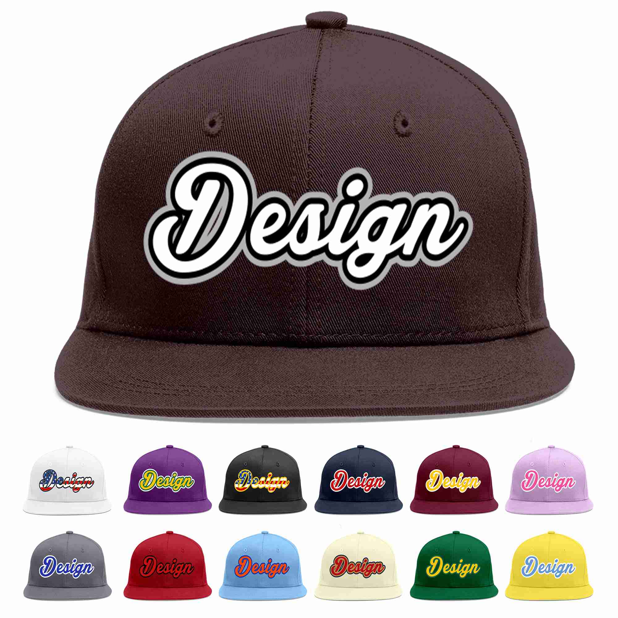 Custom Brown White-Black Flat Eaves Sport Baseball Cap Design for Men/Women/Youth