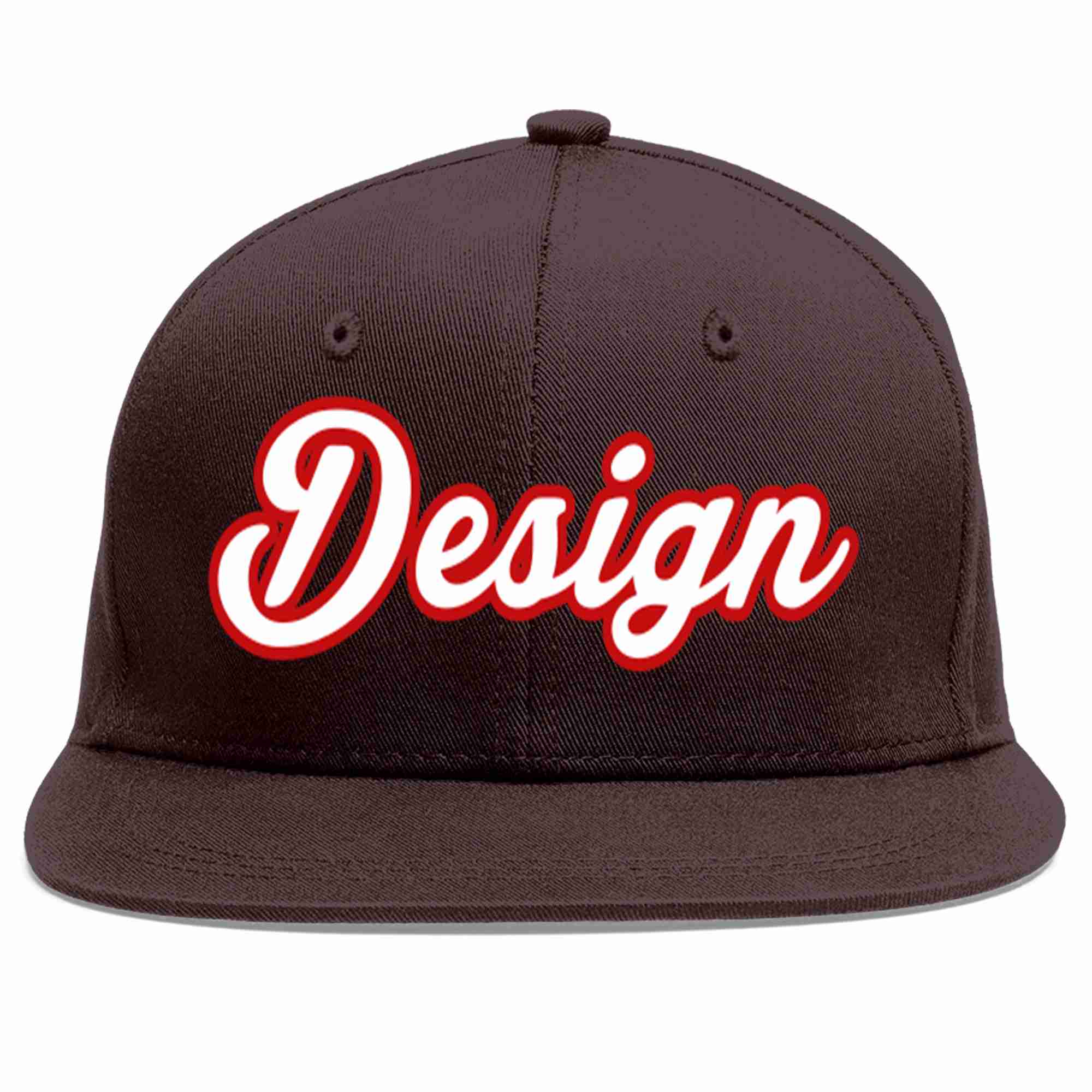 Custom Brown White-Red Flat Eaves Sport Baseball Cap Design for Men/Women/Youth