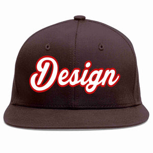 Conception personnalisée de casquette de baseball de sport à Eaves plates marron blanc-rouge pour hommes/femmes/jeunes