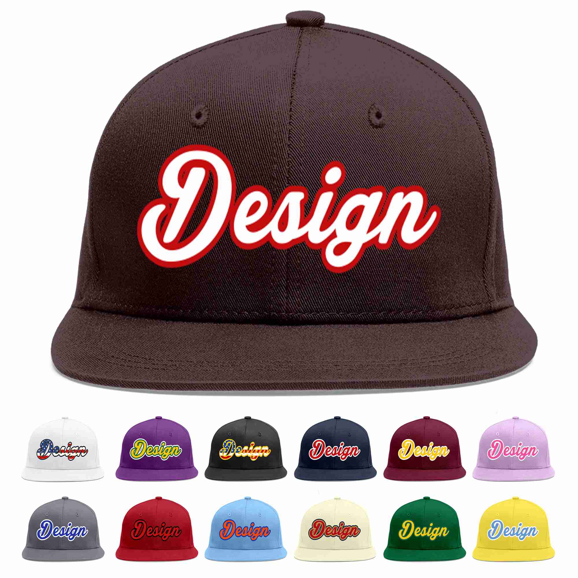 Custom Brown White-Red Flat Eaves Sport Baseball Cap Design for Men/Women/Youth