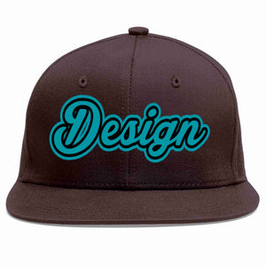 Conception personnalisée de casquette de baseball de sport à Eaves plates marron Aqua-noir pour hommes/femmes/jeunes