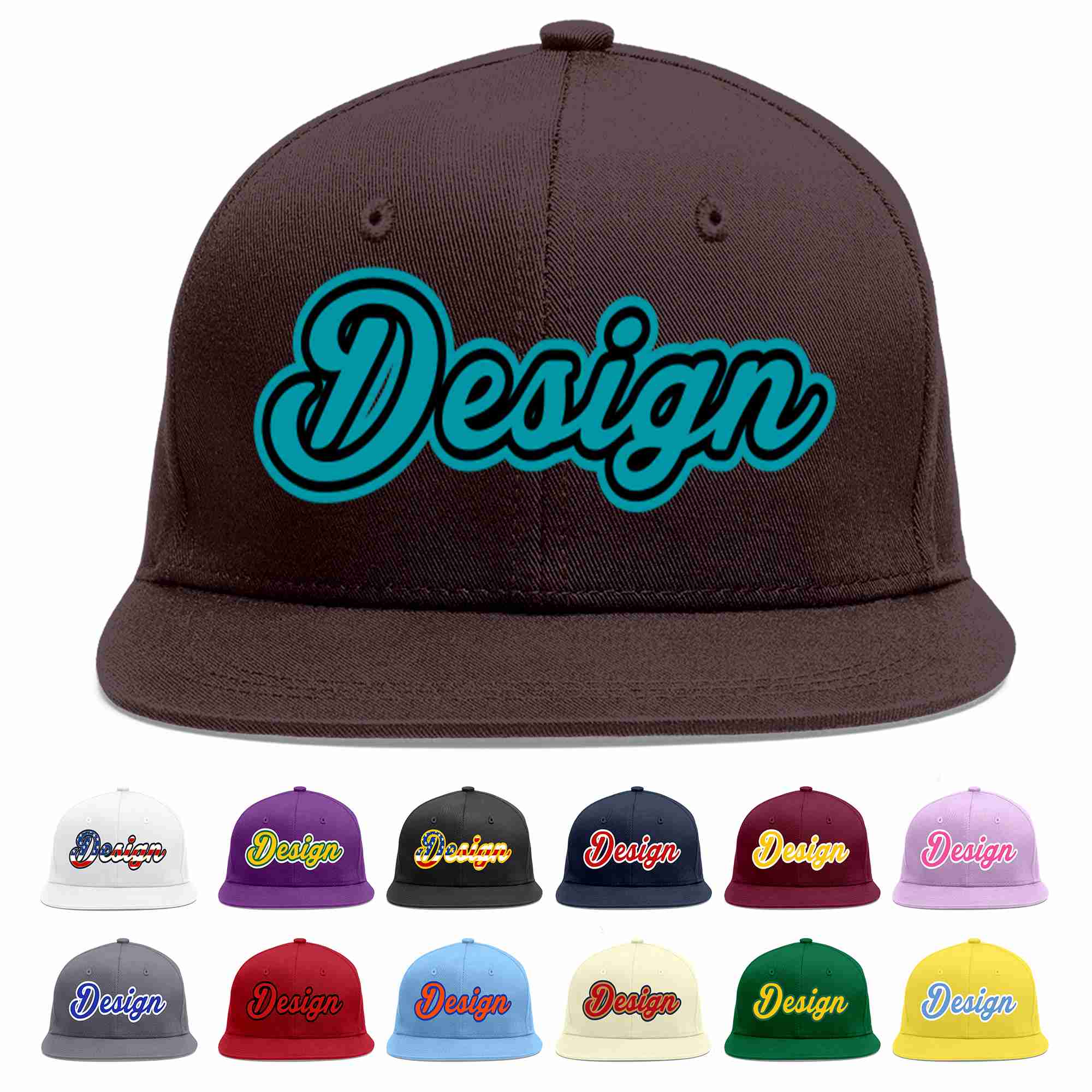 Custom Brown Aqua-Black Flat Eaves Sport Baseball Cap Design for Men/Women/Youth