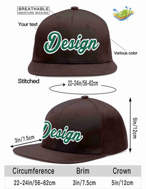 Custom Brown Kelly Green-White Flat Eaves Sport Baseball Cap Design for Men/Women/Youth