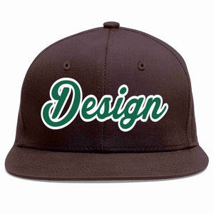 Custom Brown Kelly Green-White Flat Eaves Sport Baseball Cap Design for Men/Women/Youth