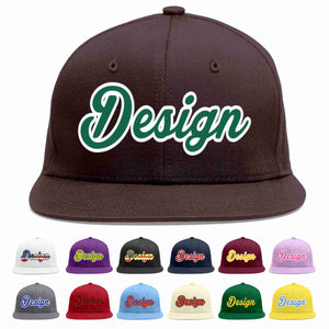 Custom Brown Kelly Green-White Flat Eaves Sport Baseball Cap Design for Men/Women/Youth