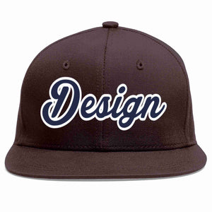 Custom Brown Navy-White Flat Eaves Sport Baseball Cap Design for Men/Women/Youth