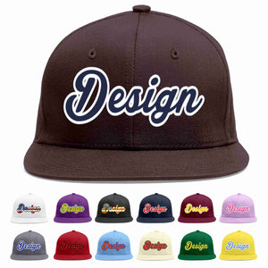 Custom Brown Navy-White Flat Eaves Sport Baseball Cap Design for Men/Women/Youth