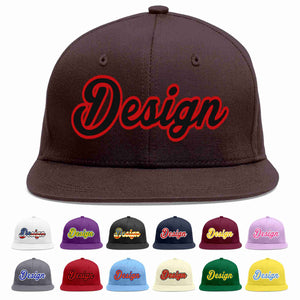 Custom Brown Black-Red Flat Eaves Sport Baseball Cap Design for Men/Women/Youth