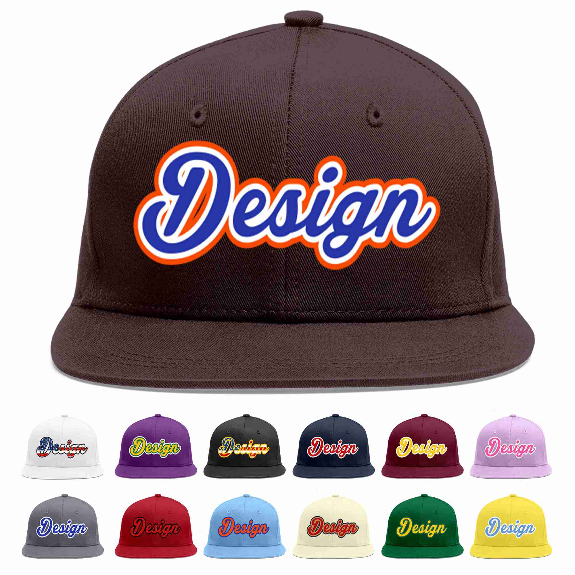 Custom Brown Royal-White Flat Eaves Sport Baseball Cap Design for Men/Women/Youth