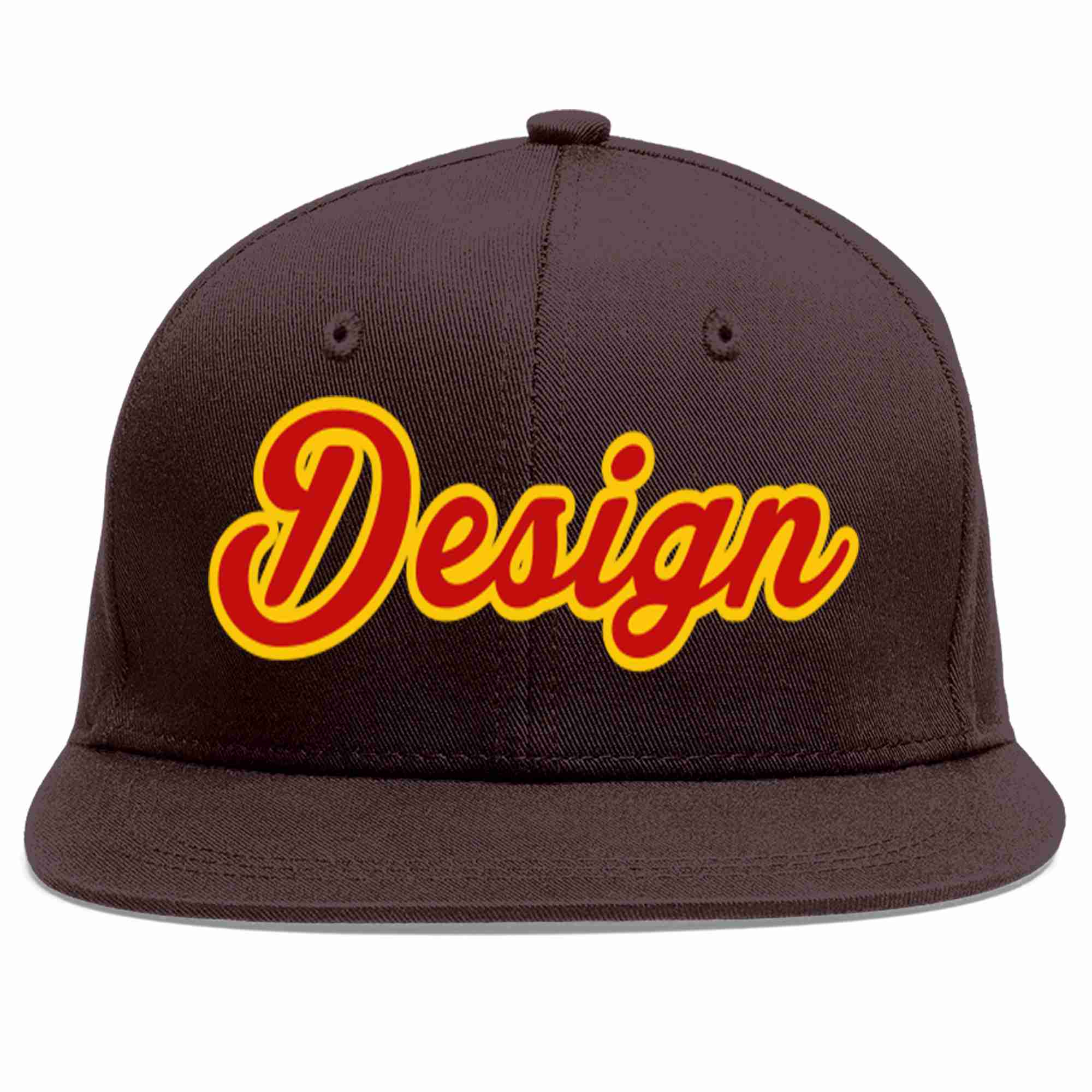 Custom Brown Red-Yellow Flat Eaves Sport Baseball Cap Design for Men/Women/Youth