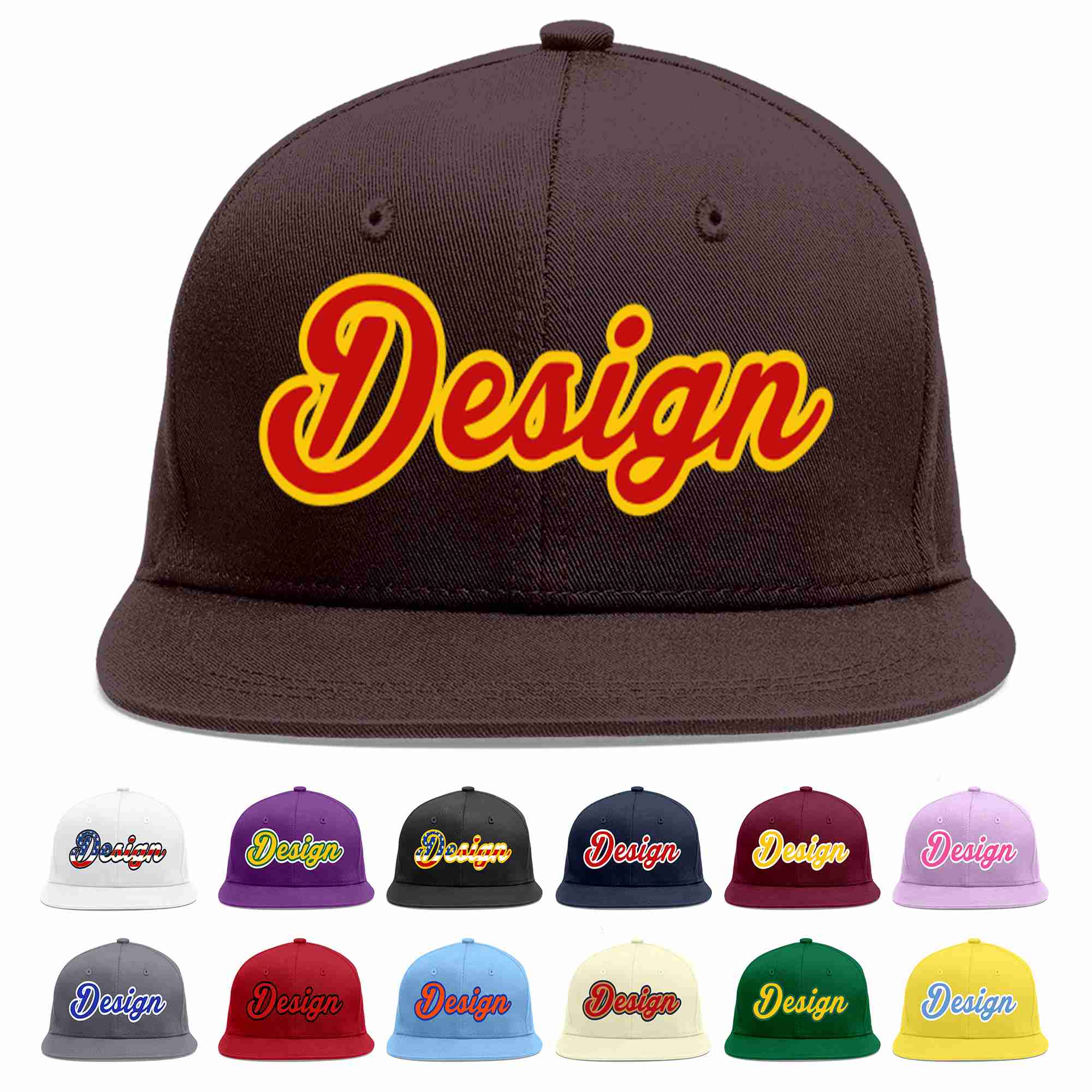 Custom Brown Red-Yellow Flat Eaves Sport Baseball Cap Design for Men/Women/Youth