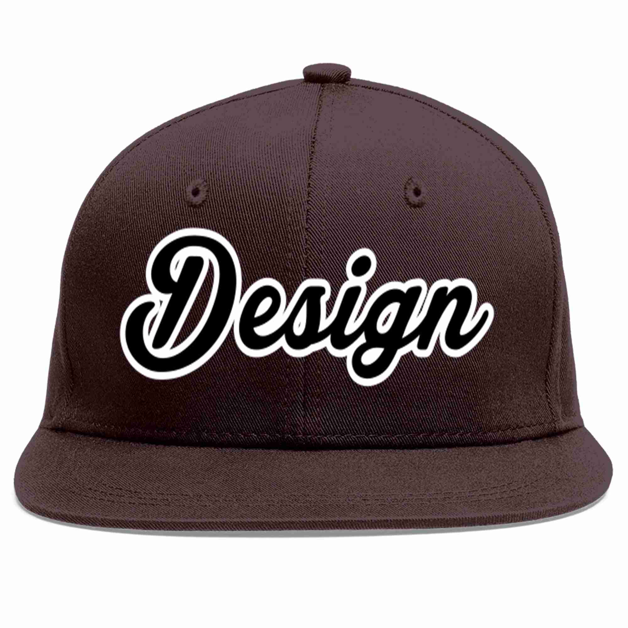 Custom Brown Black-White Flat Eaves Sport Baseball Cap Design for Men/Women/Youth