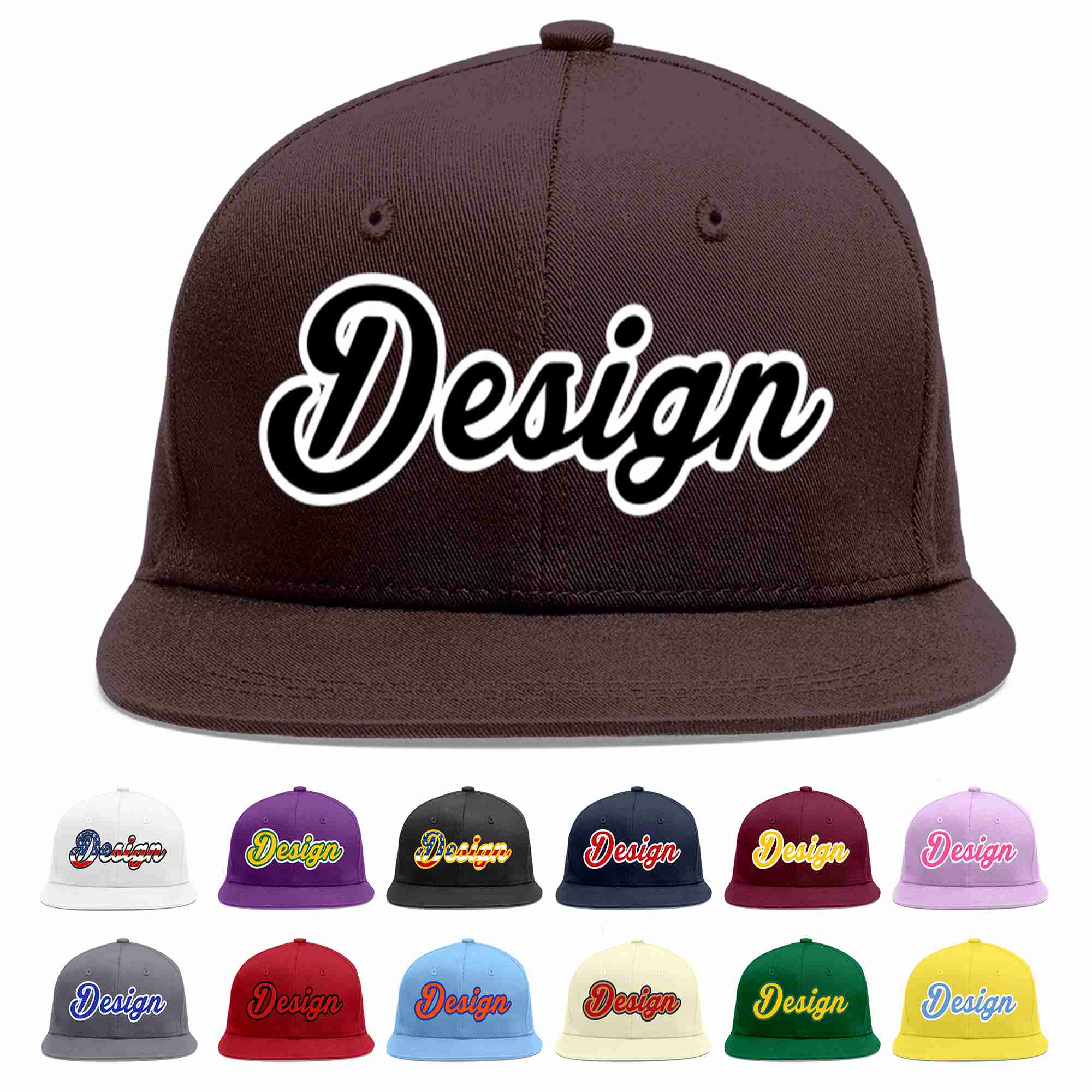 Custom Brown Black-White Flat Eaves Sport Baseball Cap Design for Men/Women/Youth