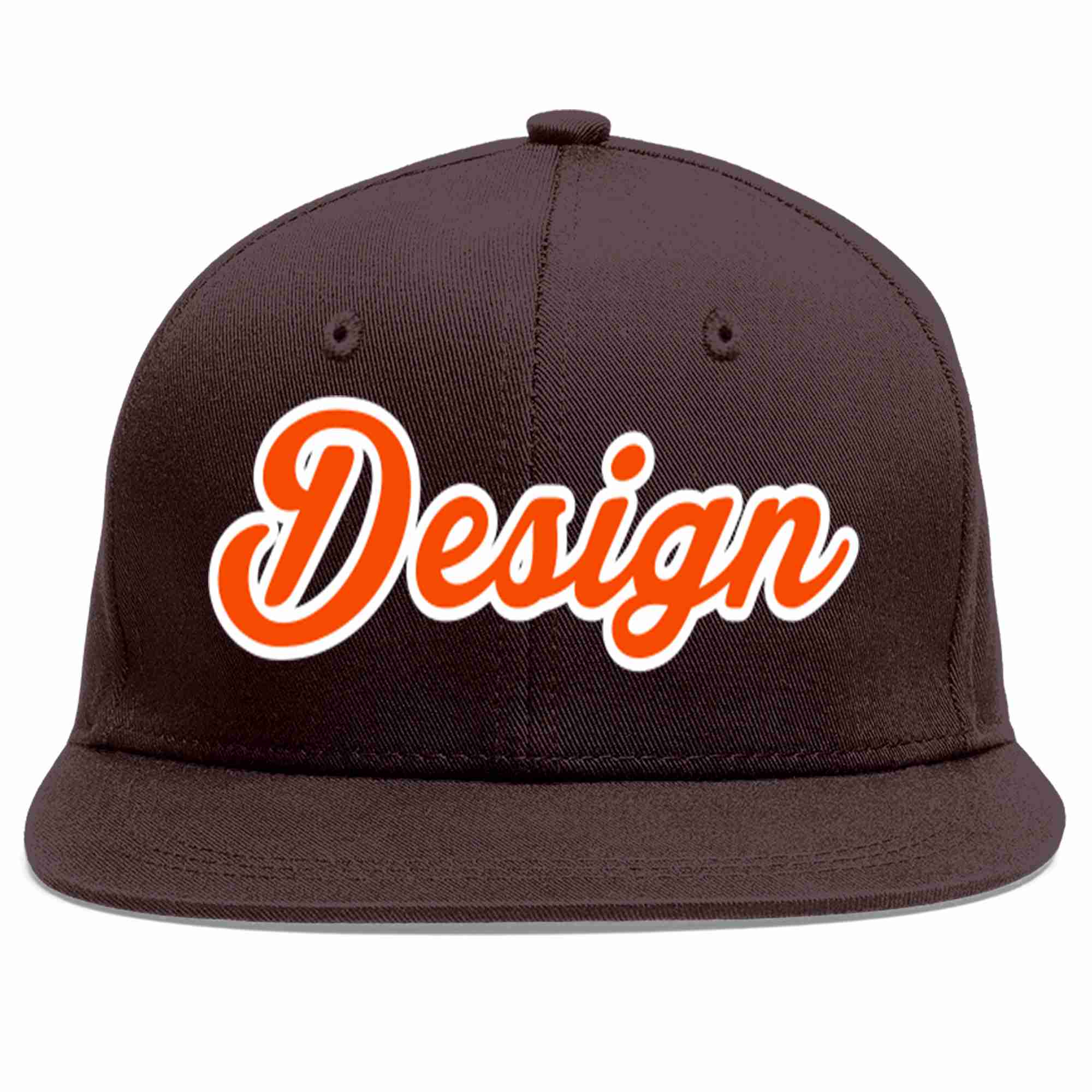 Custom Brown Orange-White Flat Eaves Sport Baseball Cap Design for Men/Women/Youth