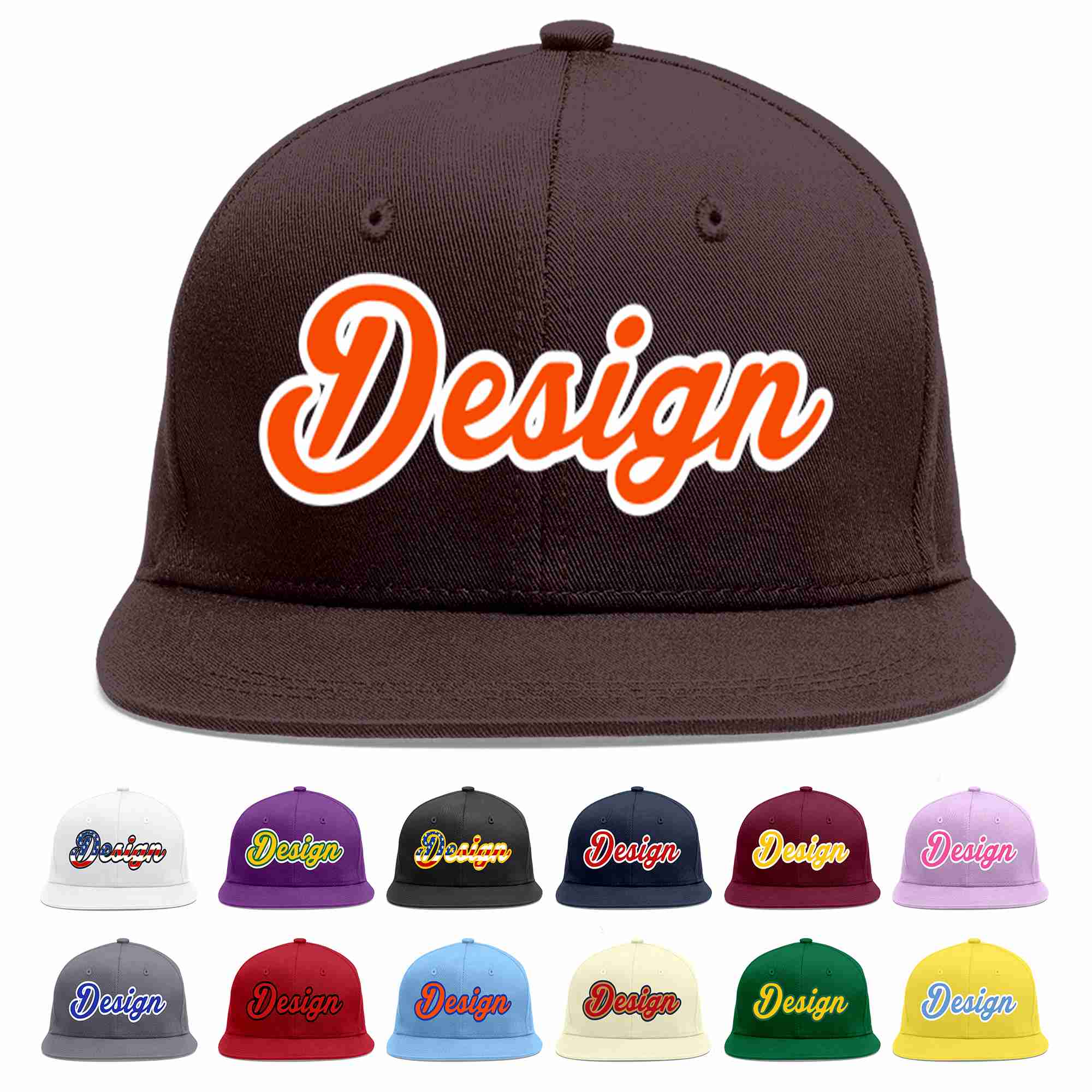 Custom Brown Orange-White Flat Eaves Sport Baseball Cap Design for Men/Women/Youth