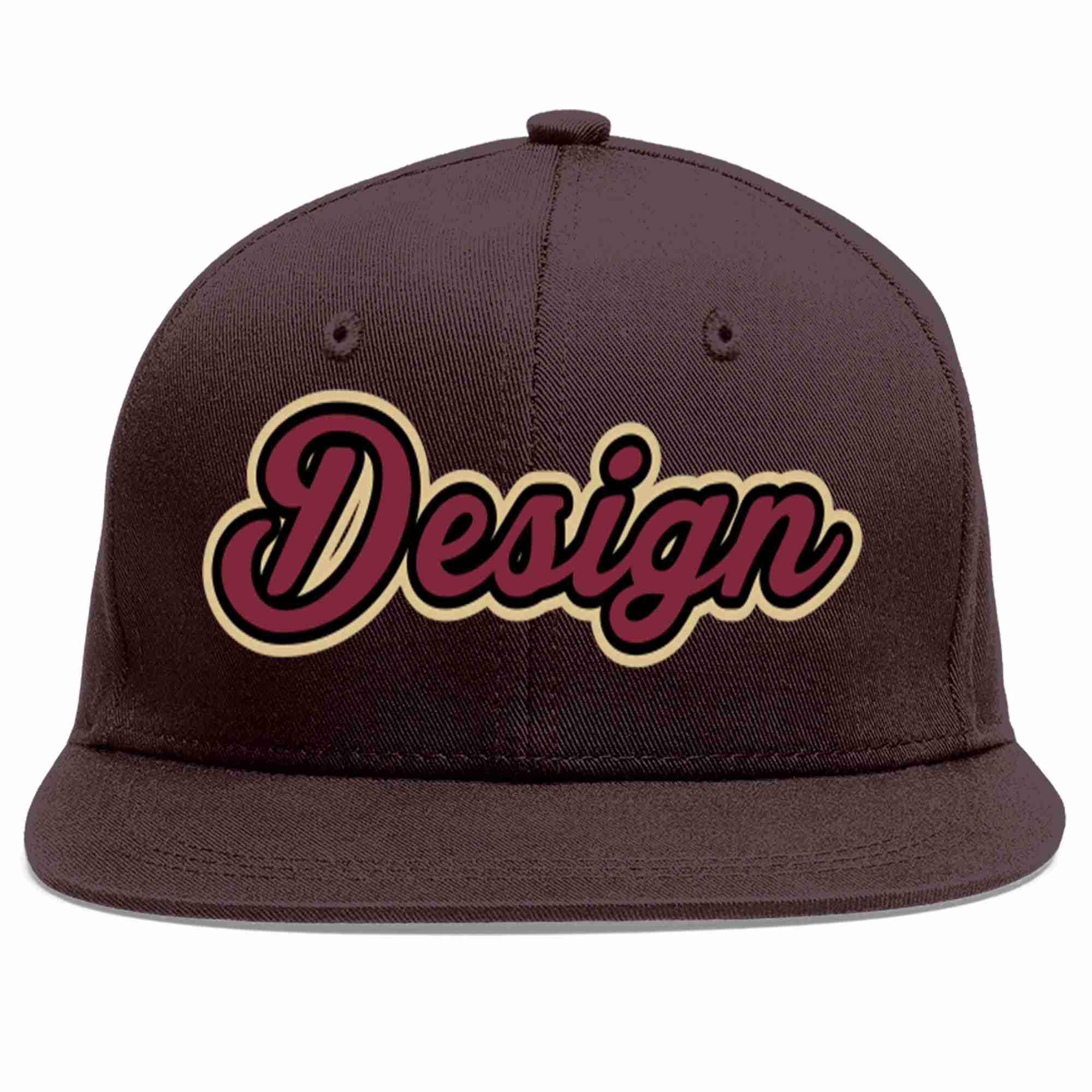 Custom Brown Crimson-Black Flat Eaves Sport Baseball Cap Design for Men/Women/Youth