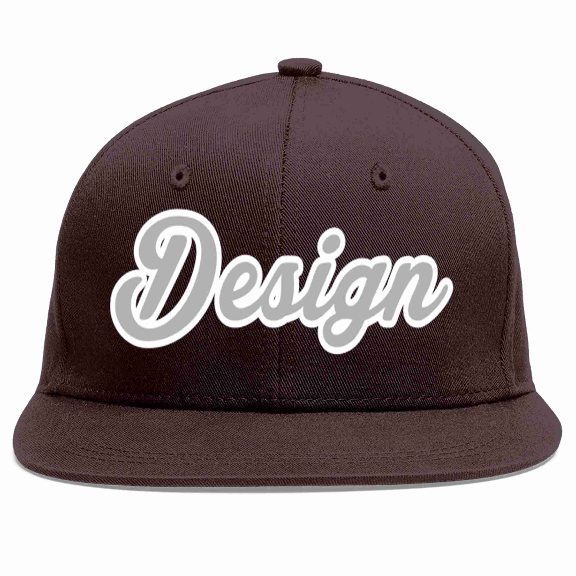 Custom Brown Gray-White Flat Eaves Sport Baseball Cap Design for Men/Women/Youth