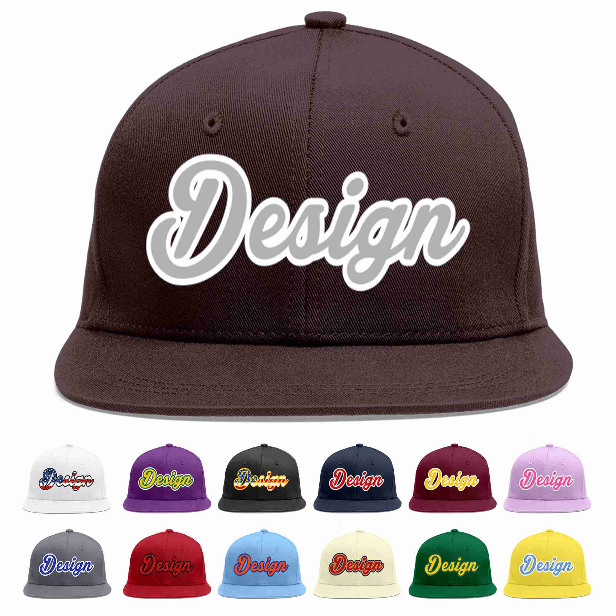 Custom Brown Gray-White Flat Eaves Sport Baseball Cap Design for Men/Women/Youth