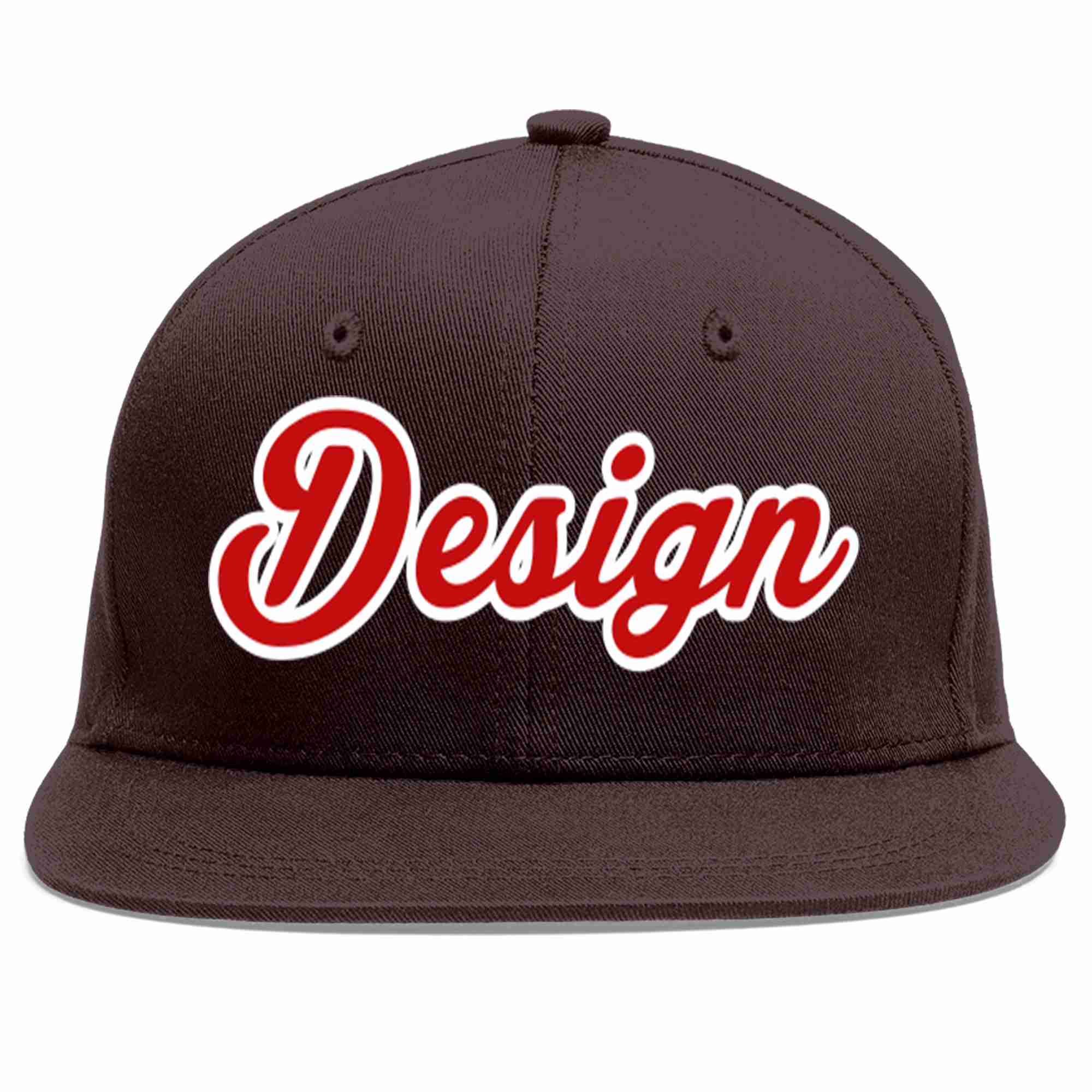 Custom Brown Red-White Flat Eaves Sport Baseball Cap Design for Men/Women/Youth