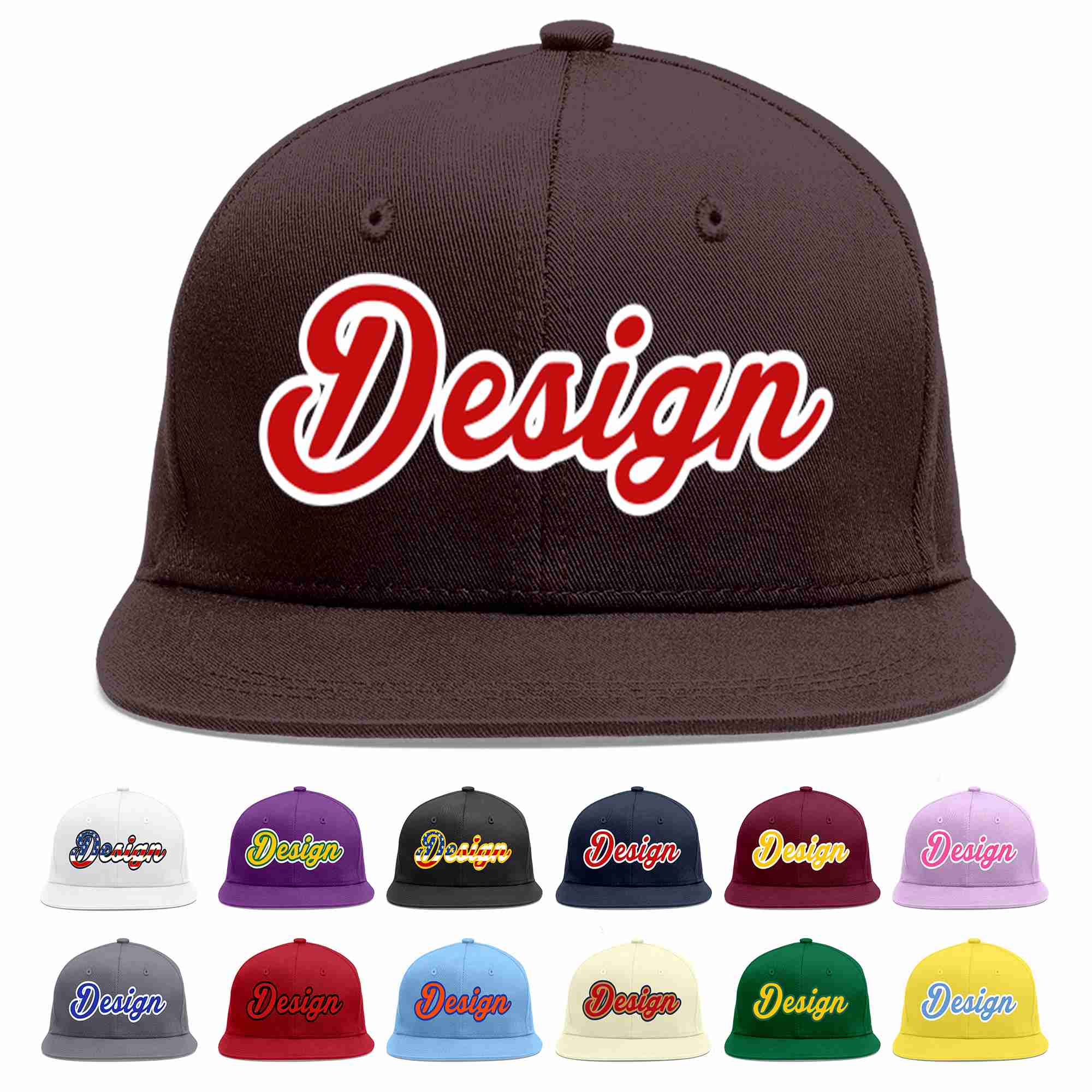 Custom Brown Red-White Flat Eaves Sport Baseball Cap Design for Men/Women/Youth