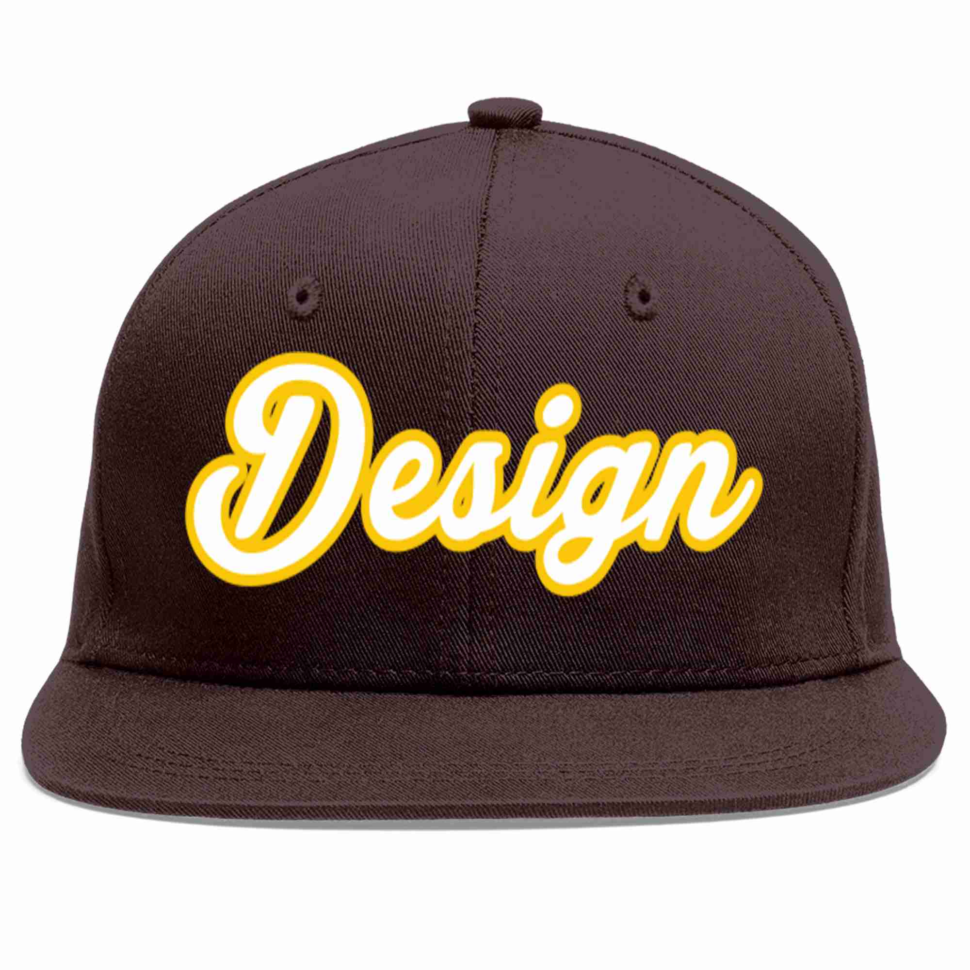 Custom Brown White-Gold Flat Eaves Sport Baseball Cap Design for Men/Women/Youth