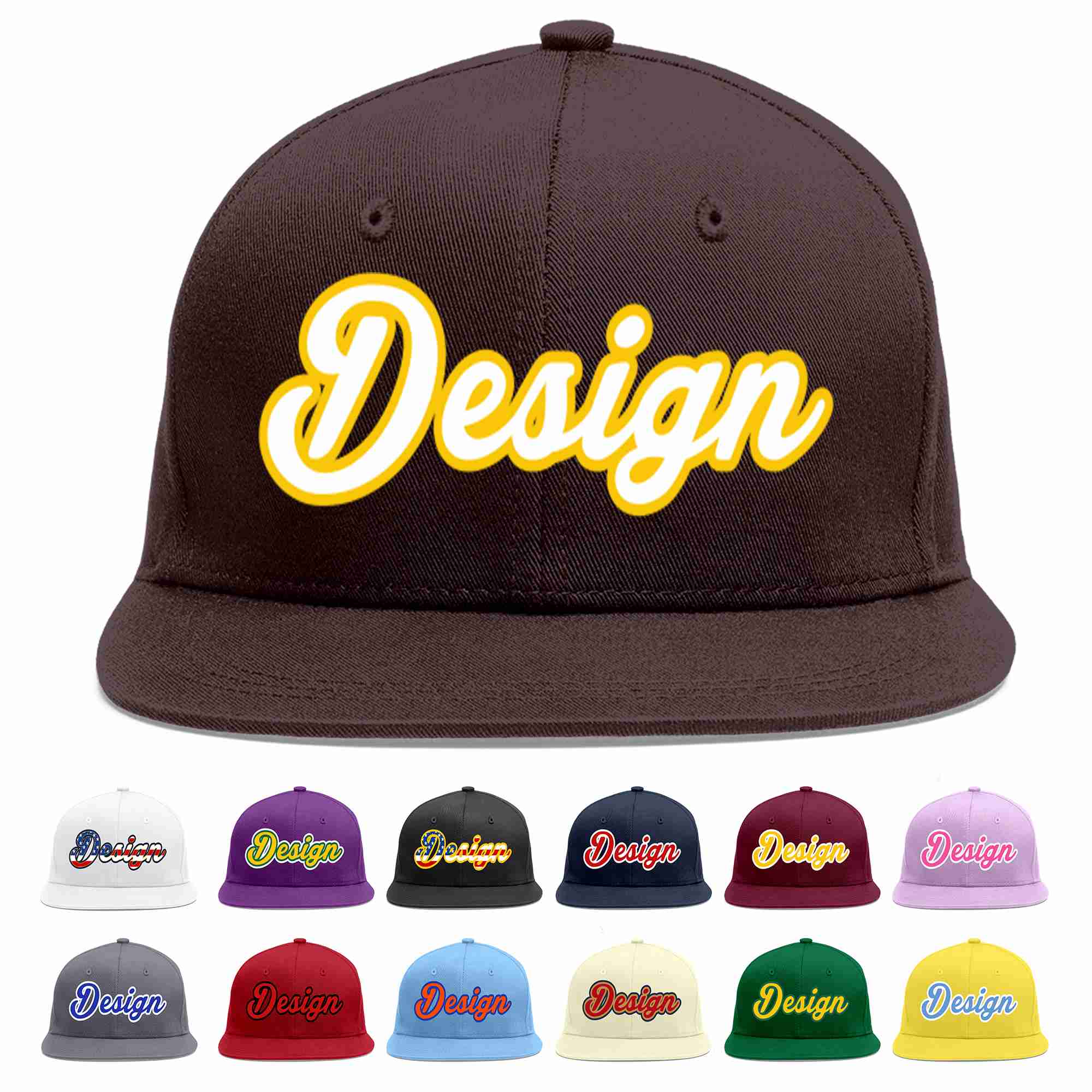 Custom Brown White-Gold Flat Eaves Sport Baseball Cap Design for Men/Women/Youth