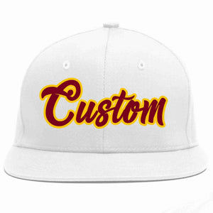 Custom White Crimson-Gold Casual Sport Baseball Cap