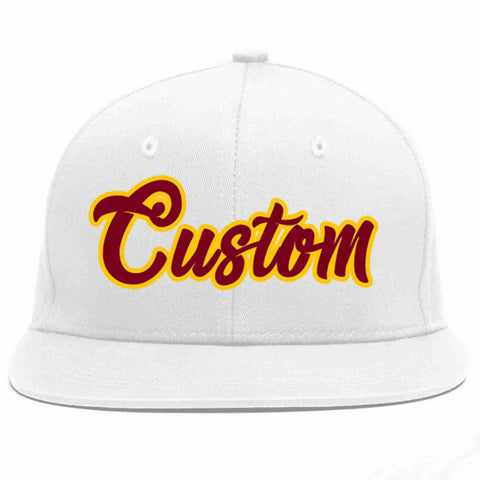 Custom White Crimson-Gold Casual Sport Baseball Cap