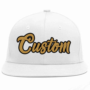 Custom White Old Gold-Black Casual Sport Baseball Cap