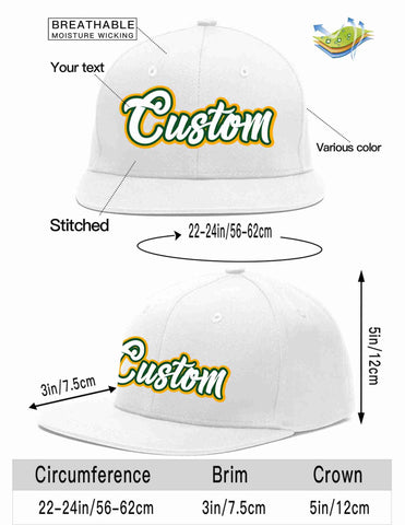 Custom White White-Kelly Green Casual Sport Baseball Cap