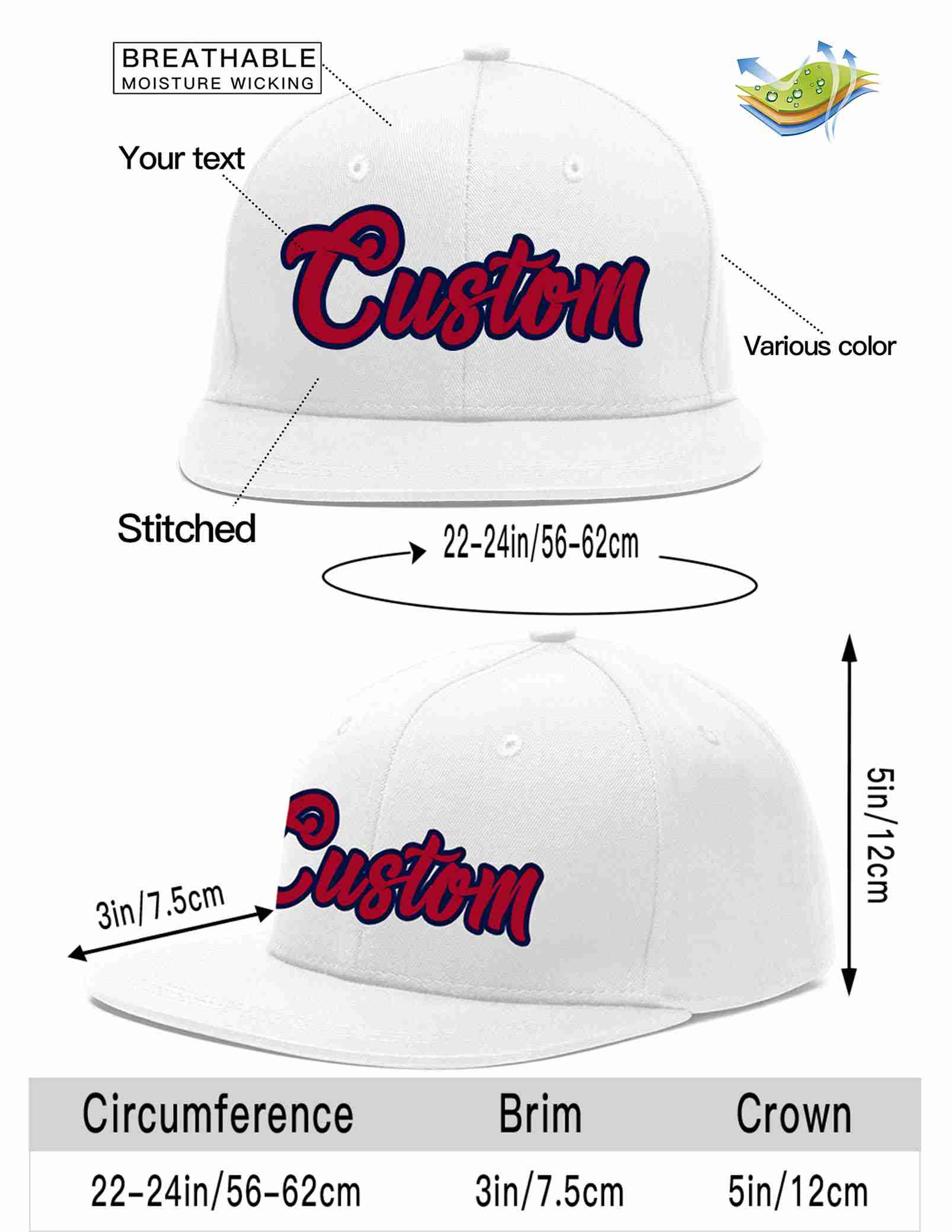 Custom White Red-Navy Casual Sport Baseball Cap