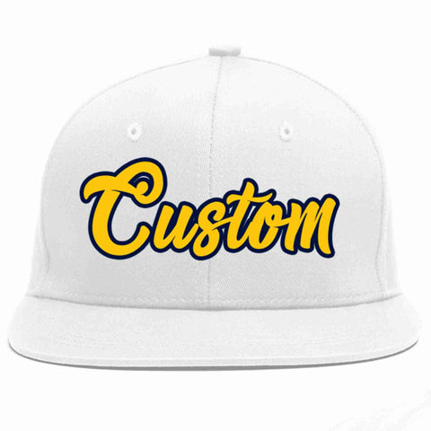 Custom White Gold-Navy Casual Sport Baseball Cap