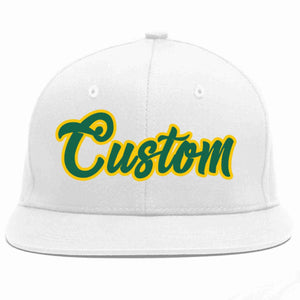 Custom White Kelly Green-Gold Casual Sport Baseball Cap