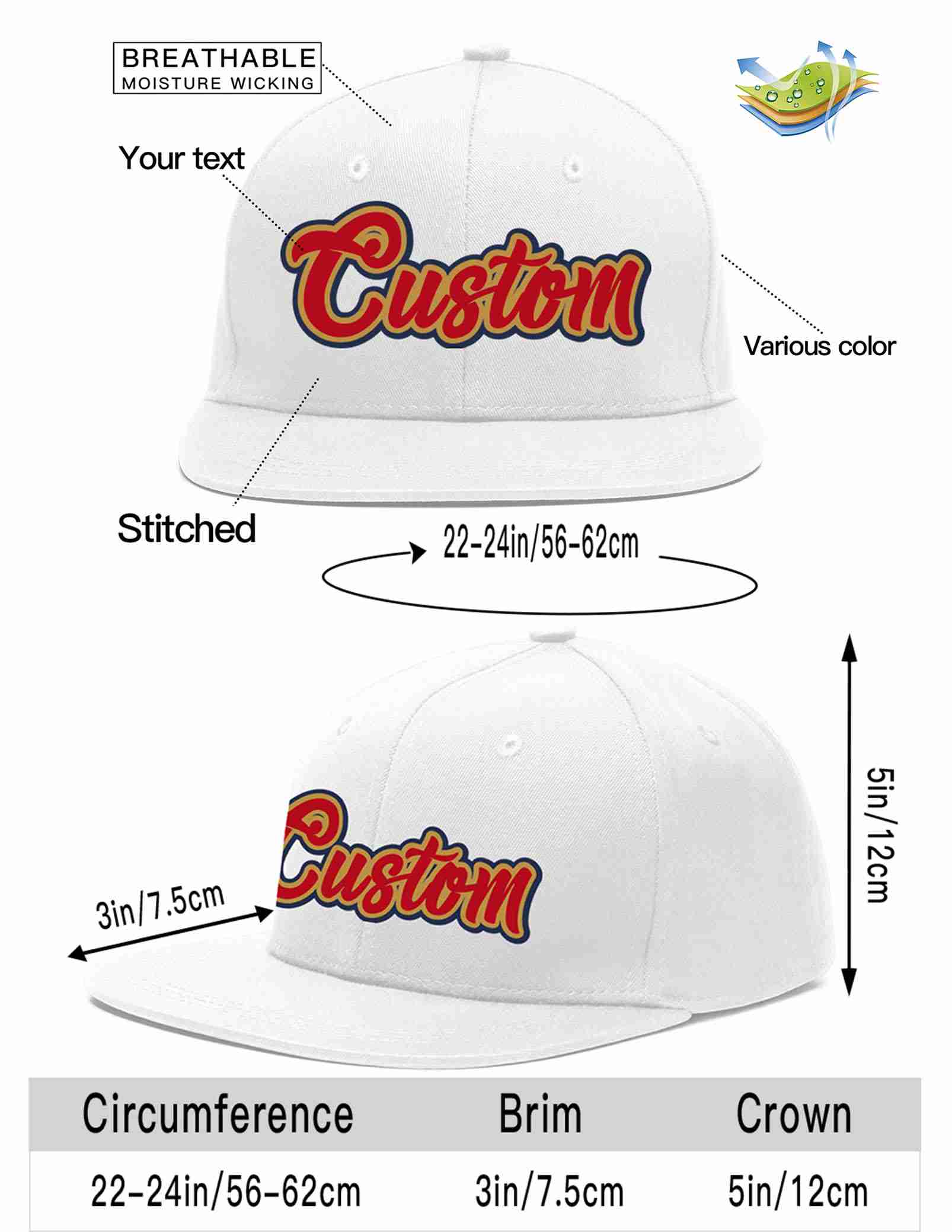 Custom White Red-Old Gold Casual Sport Baseball Cap