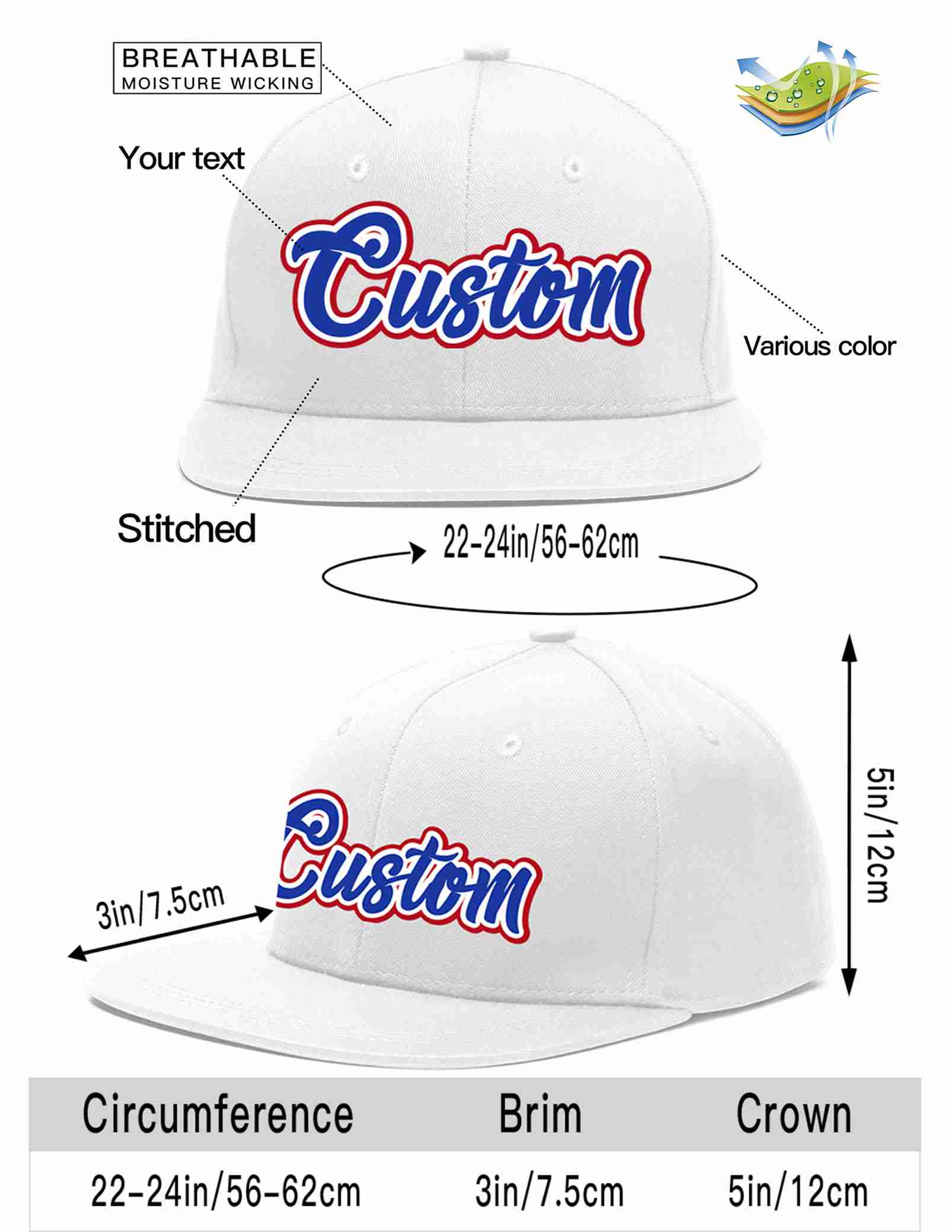 Custom White Royal-White Casual Sport Baseball Cap