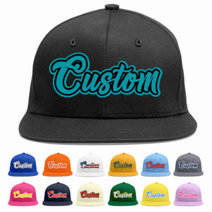 Custom Black Aqua-Black Casual Sport Baseball Cap