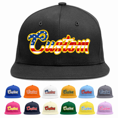 Custom Black Vintage?USA?Flag-Gold Casual Sport Baseball Cap