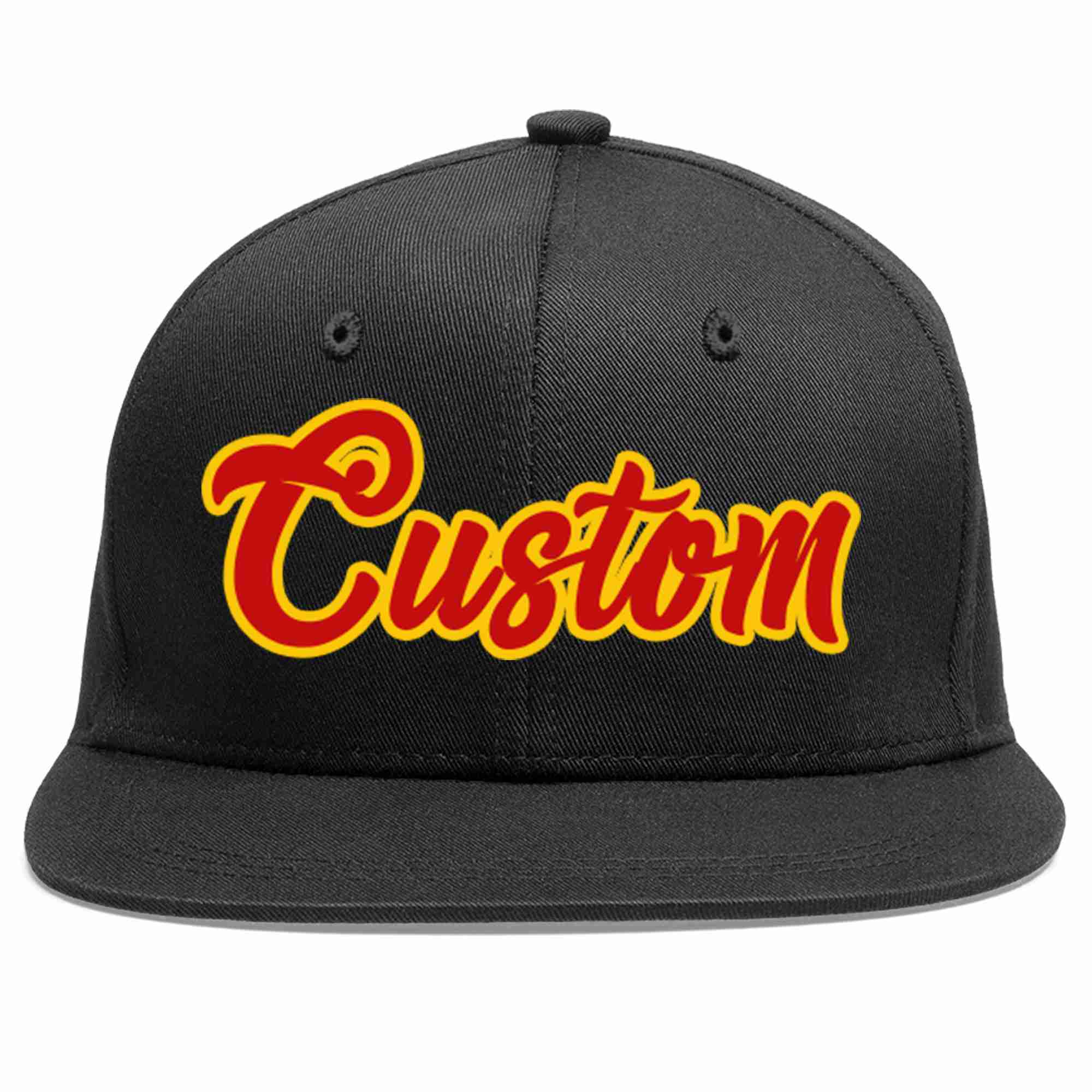 Casquette de baseball sport décontractée noire rouge-jaune personnalisée