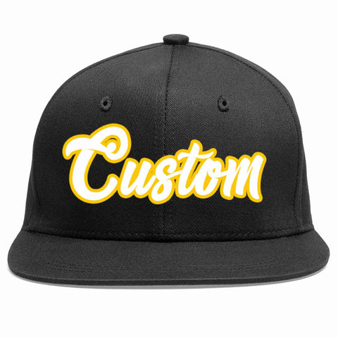 Custom Black White-Gold Casual Sport Baseball Cap
