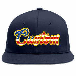 Custom Navy Vintage USA Flag-Gold Casual Sport Baseball Cap