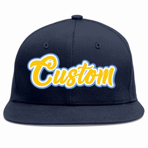 Casquette de baseball sport décontractée personnalisée bleu marine or-blanc