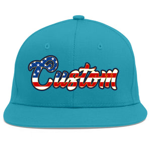 Casquette de baseball de sport personnalisée Aqua Vintage USA Flag-Gold Flat Eaves