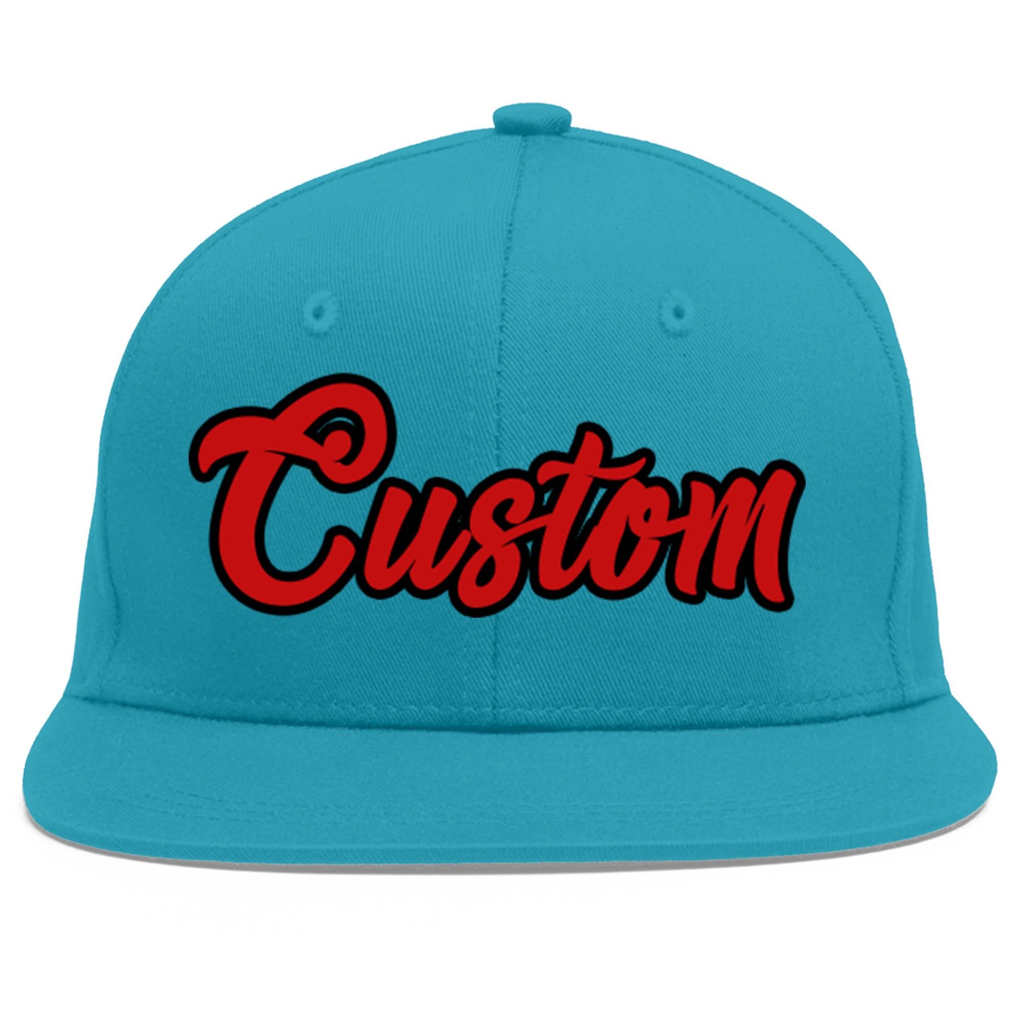 Custom Aqua Red-Black Flat Eaves Sport Baseball Cap