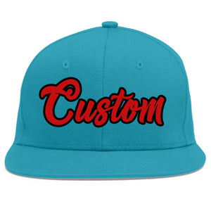 Custom Aqua Red-Black Flat Eaves Sport Baseball Cap