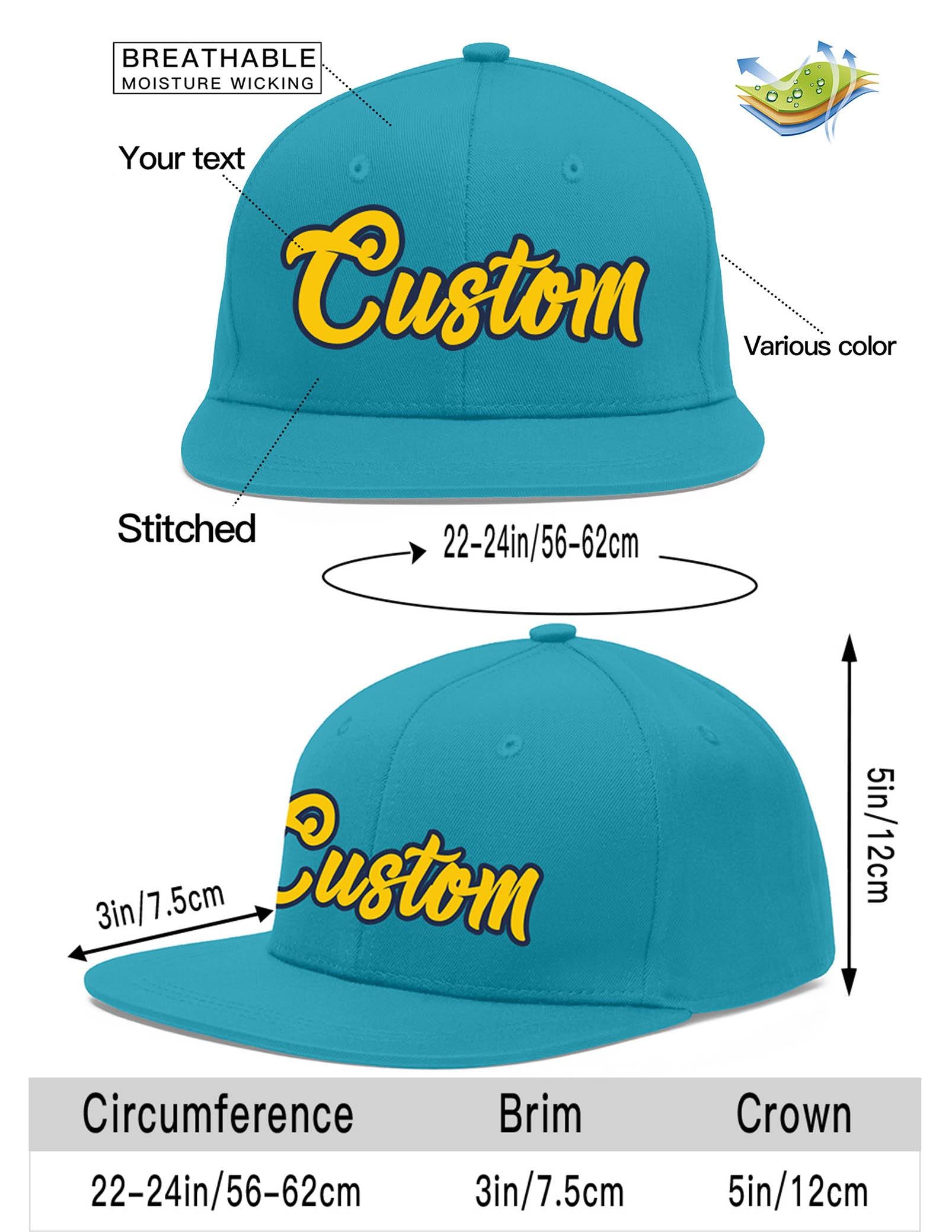 Custom Aqua Gold-Navy Flat Eaves Sport Baseball Cap