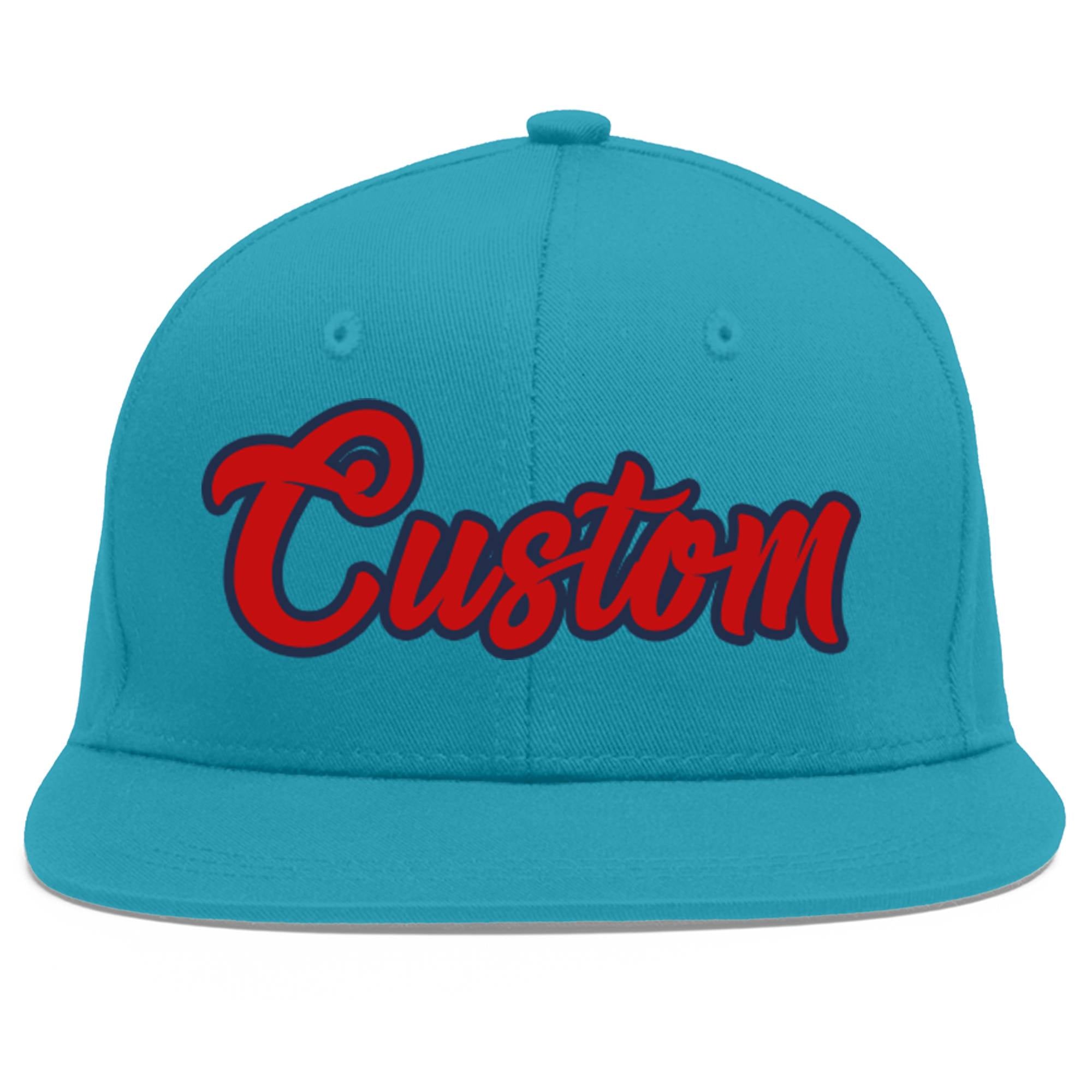 Custom Aqua Red-Navy Flat Eaves Sport Baseball Cap