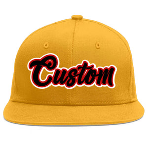 Custom Gold Black-Red Flat Eaves Sport Baseball Cap