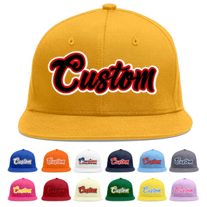 Custom Gold Black-Red Flat Eaves Sport Baseball Cap