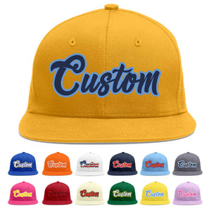 Custom Gold Navy-Light Blue Flat Eaves Sport Baseball Cap