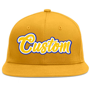 Custom Gold Gold-White Flat Eaves Sport Baseball Cap